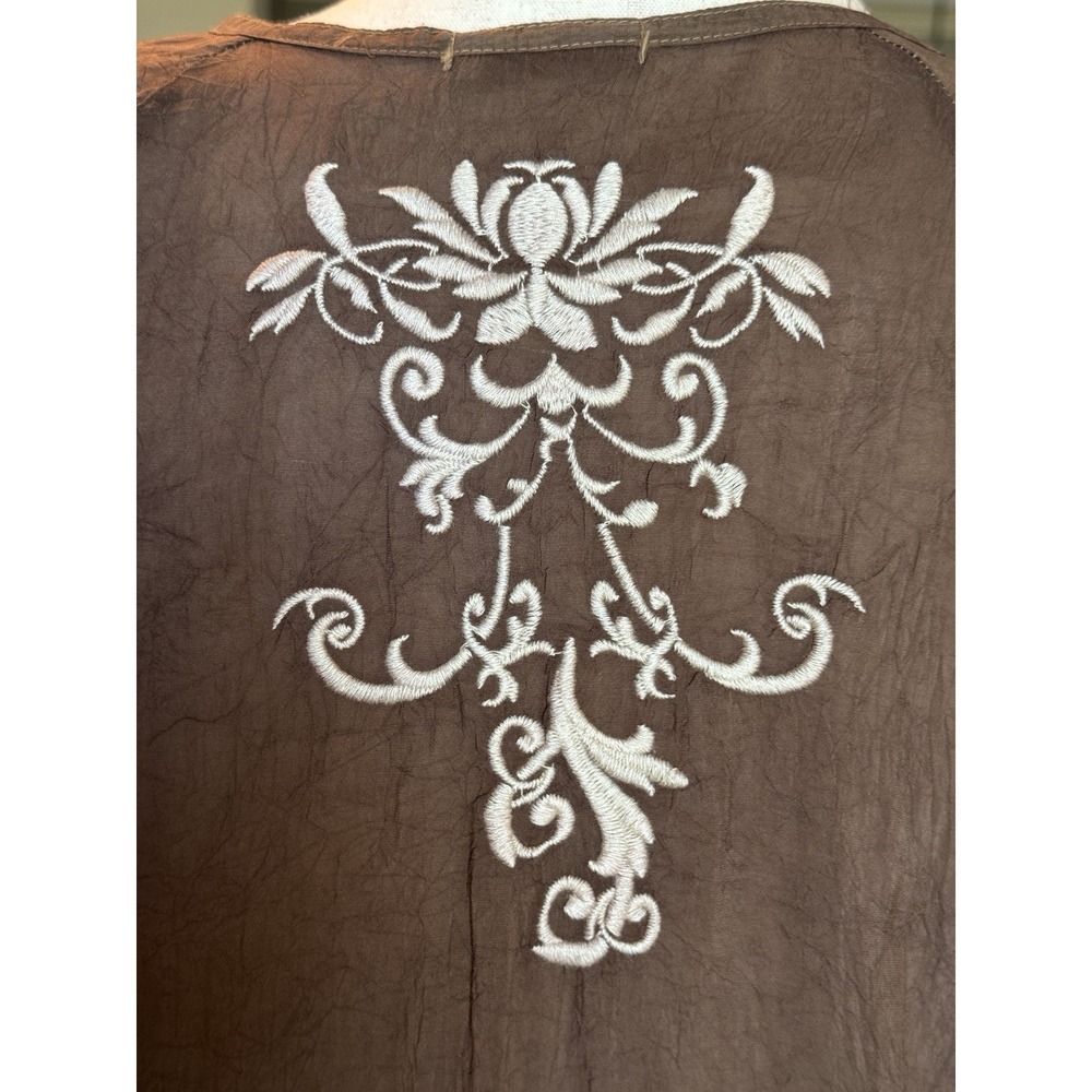 Johnny Was Tunic Size L Brown Embroidered Long Sleeve Boho Feminine Elegant Cali - Picture 6 of 10